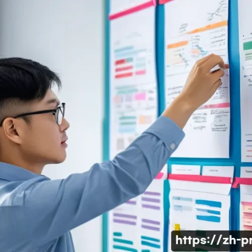 생산관리기사 합격 수기 - A modern study scene featuring a young Chinese professional in a clean, bright office environment, a...