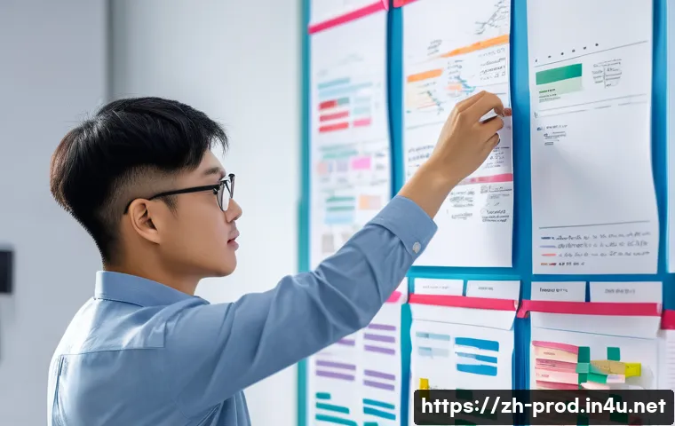 생산관리기사 합격 수기 - A modern study scene featuring a young Chinese professional in a clean, bright office environment, a...