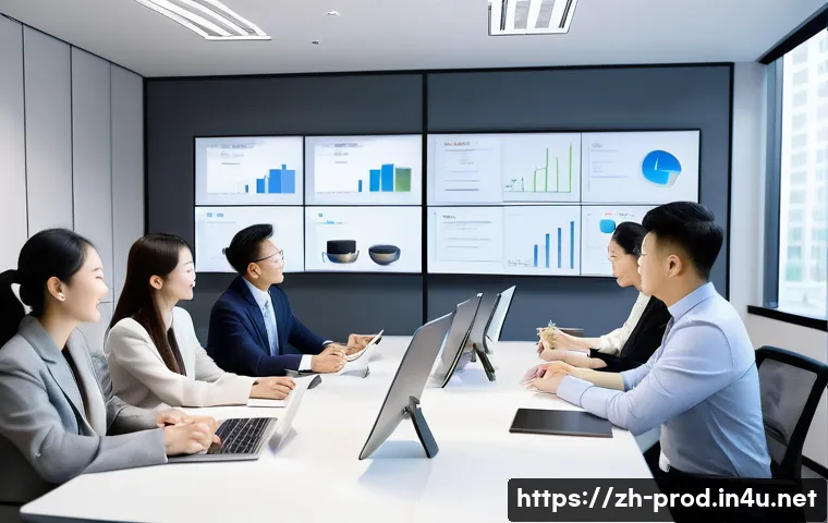 생산성과 향상을 위한 협업 도구 추천 - A modern Chinese office environment with a diverse team of professionals engaged in a remote video c...