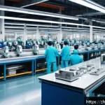 생산관리와 Lean Six Sigma의 연결 - A modern automotive assembly line inside a spacious, brightly lit factory featuring diverse workers ...