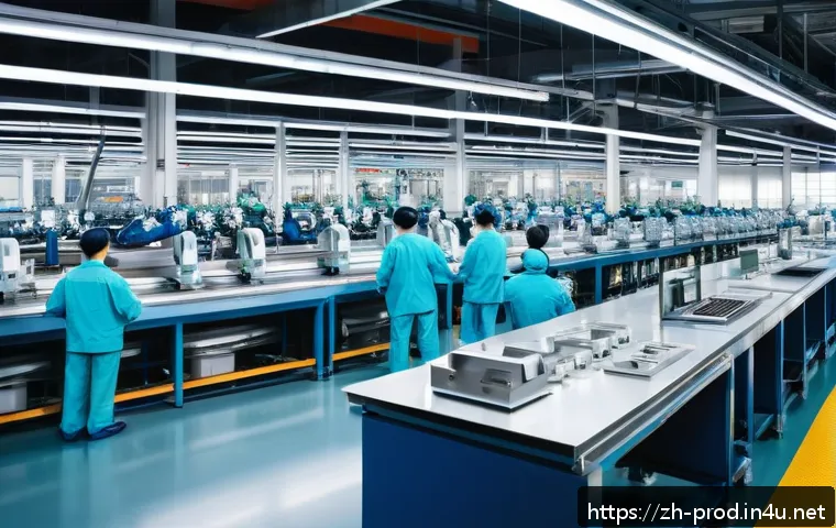 생산관리와 Lean Six Sigma의 연결 - A modern automotive assembly line inside a spacious, brightly lit factory featuring diverse workers ...