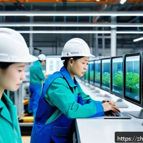 생산관리자의 일과 타임매니지먼트 팁 - A modern industrial production line scene featuring diverse workers in safety gear and uniforms, eac...
