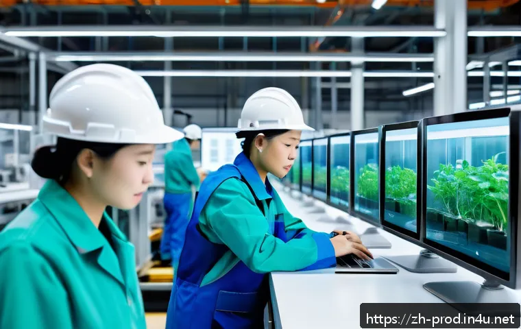 생산관리자의 일과 타임매니지먼트 팁 - A modern industrial production line scene featuring diverse workers in safety gear and uniforms, eac...