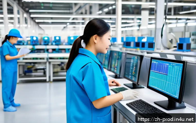 생산관리 직무 초보자를 위한 Q A - A modern factory production floor with workers wearing safety gear and uniforms, closely monitoring ...