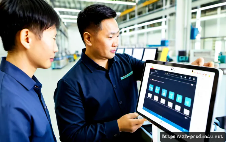 생산관리자 연봉 상승을 위한 경력 관리 팁 - Photorealistic modern manufacturing plant, confident East Asian production manager in clean business...